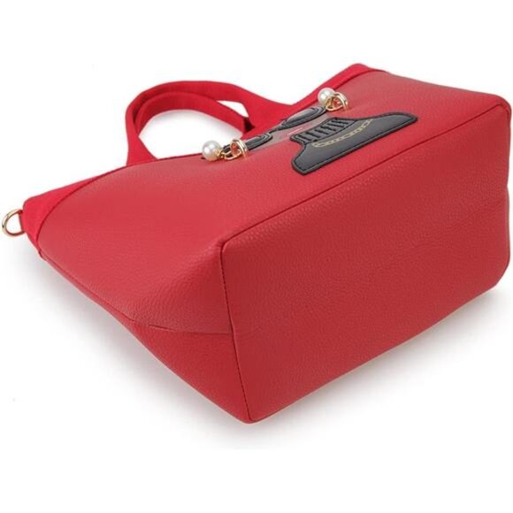 Quirky Lady Face Handbag - PU Leather Satchel, Top Handle Shoulder Bag-Red - Picture 6 of 6